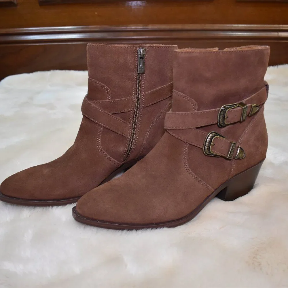 Patricia Nash Sandra Brown Suede Ankle Booties Western Cowgirl Boots Sz 9